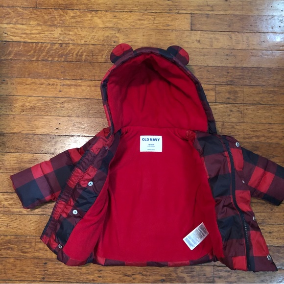 New Old Navy Frost Free, Red Buffalo Checker Quilted Puffer Jacket 12-18M - Picture 7 of 8